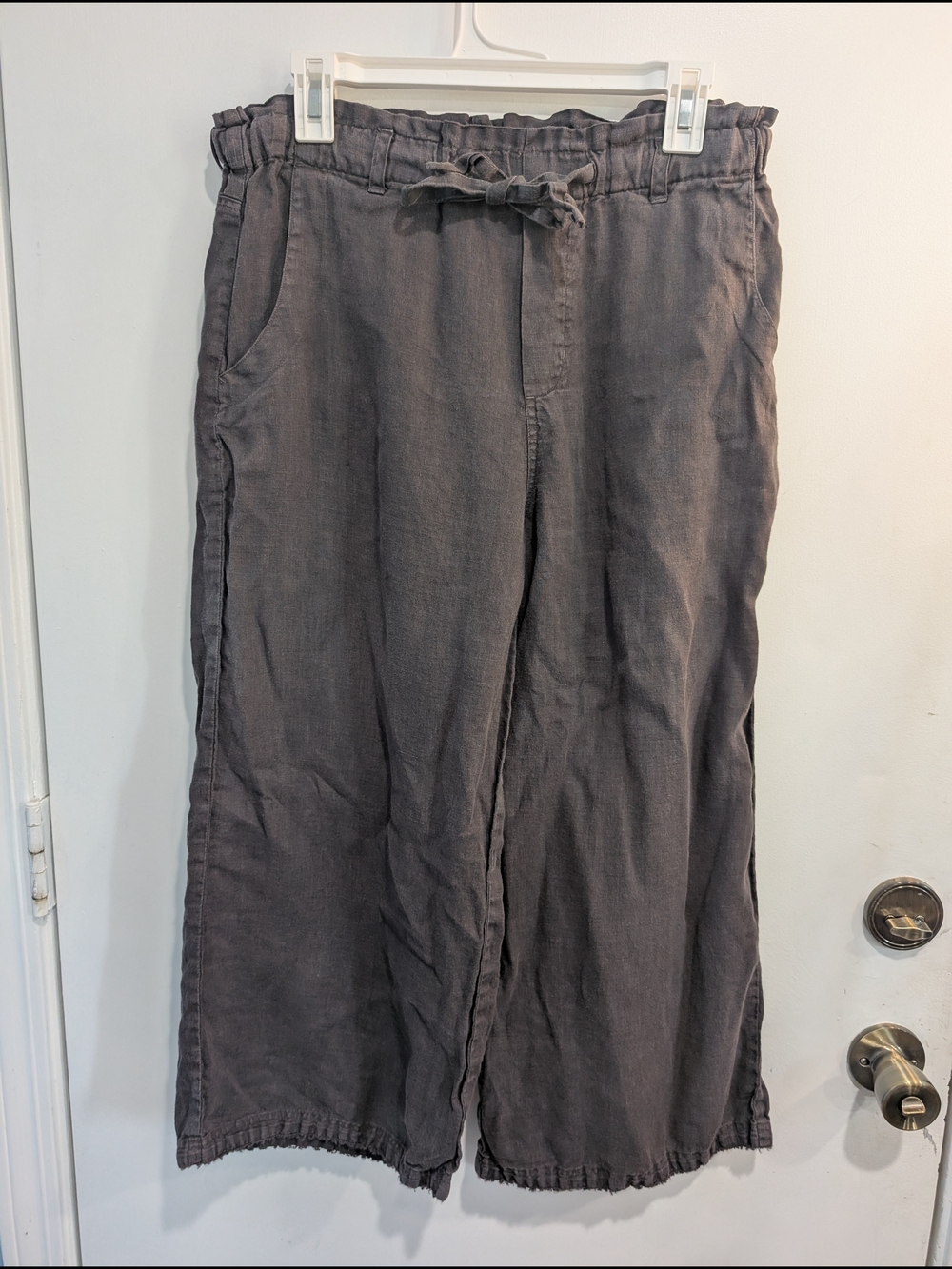 Cloth & Stone Women's Cropped Wide Leg Linen Raw Hem Pants Gray Size XS